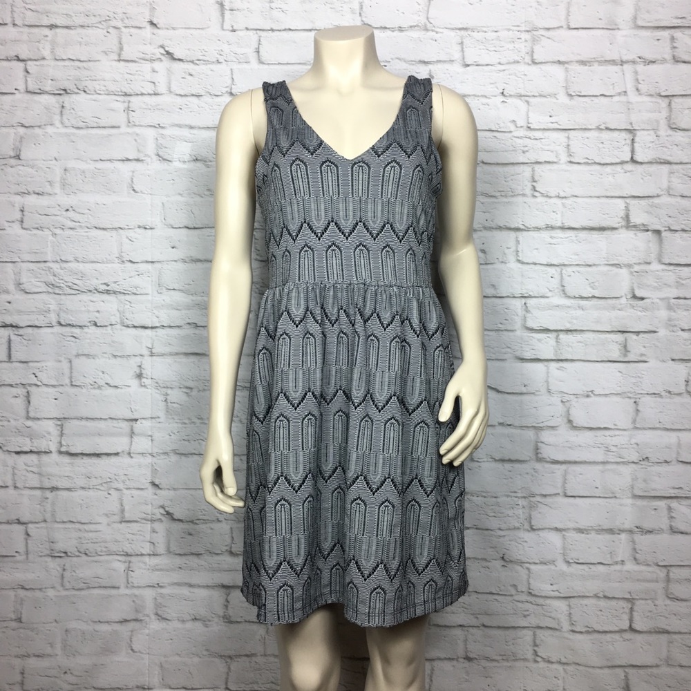 Lucky Brand Fit Flare Geometric Gray Dress Small